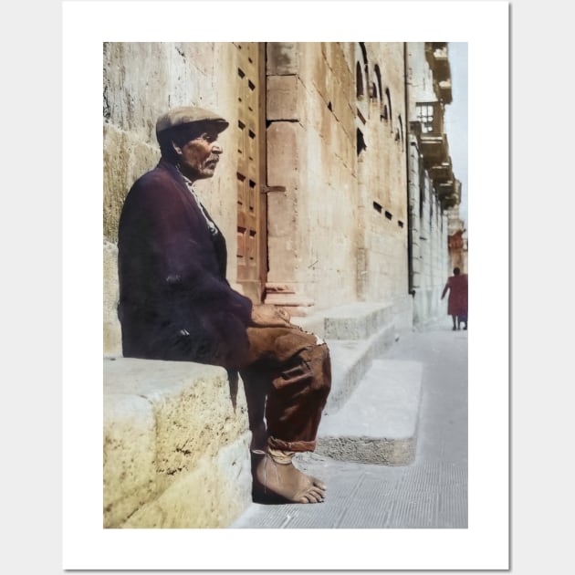 Italy, San Severo. Man Sitting Near a Church, 1944 Wall Art by UltraQuirky